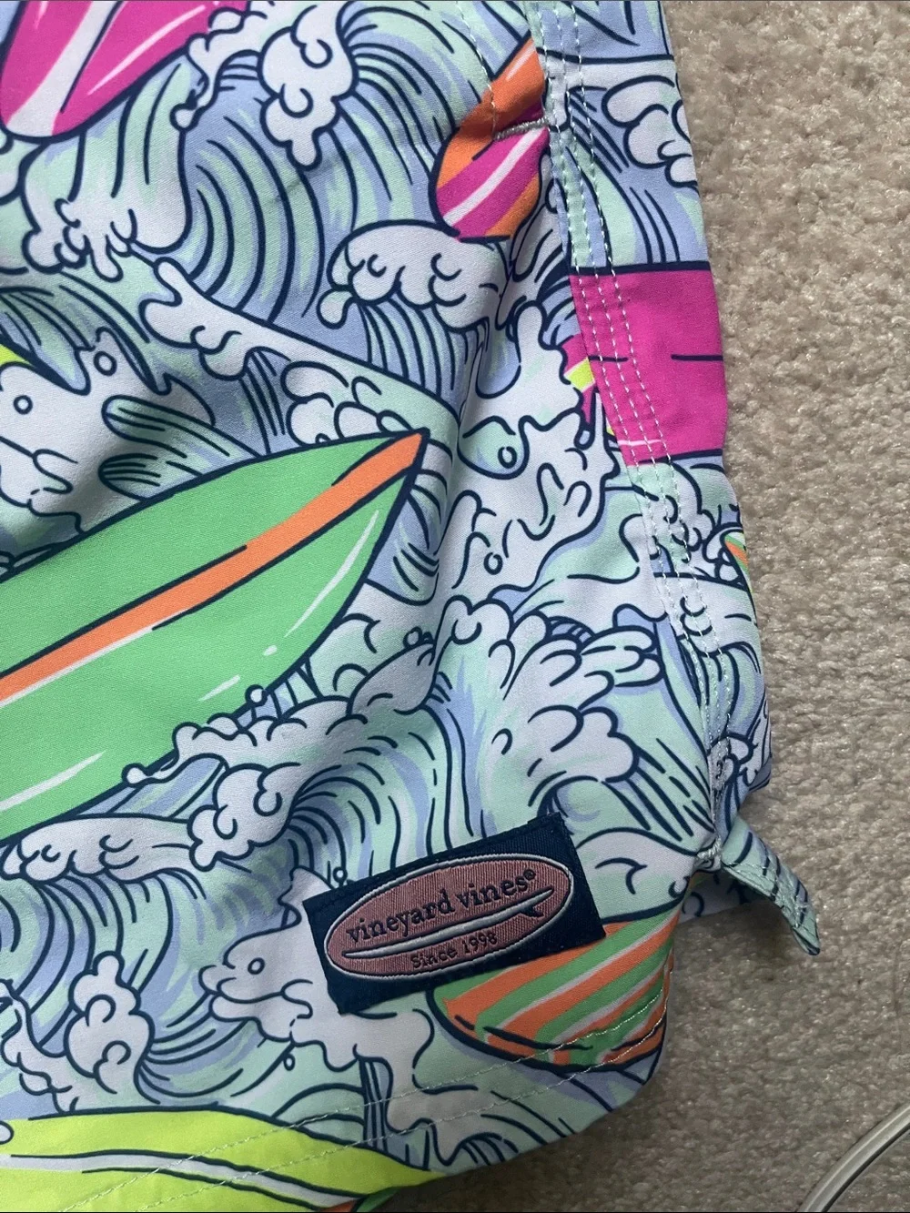Vineyard Vines Men’s Neon Surfboard Print Swim Trunks - Picture 2 of 3